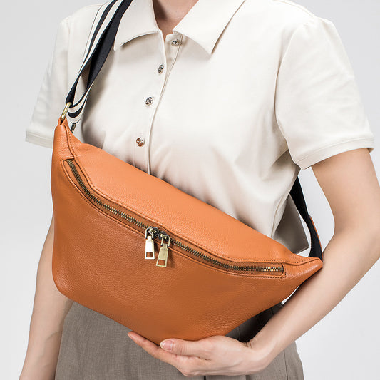 Genuine Leather Messenger Bag Waist Bag Large Capacity First Layer Cowhide Simple Casual Shoulder Bag For Women