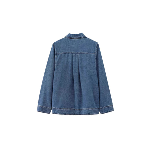 Womens Designer Zip-Up Denim Shirt Top