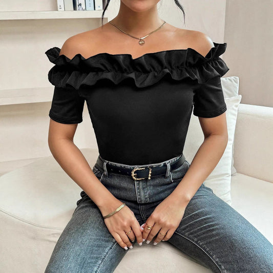 Womens Stylish Off-shoulder Ruffle T-shirt Top