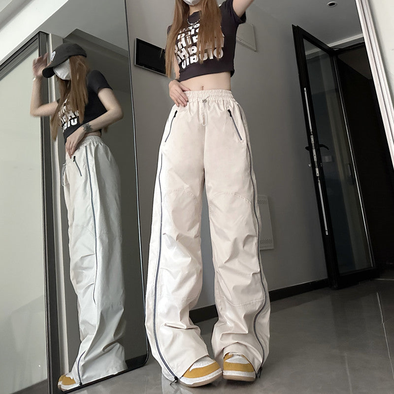 American High Street Zipper Stitching Pants Summer Fashion New Loose Design Straight