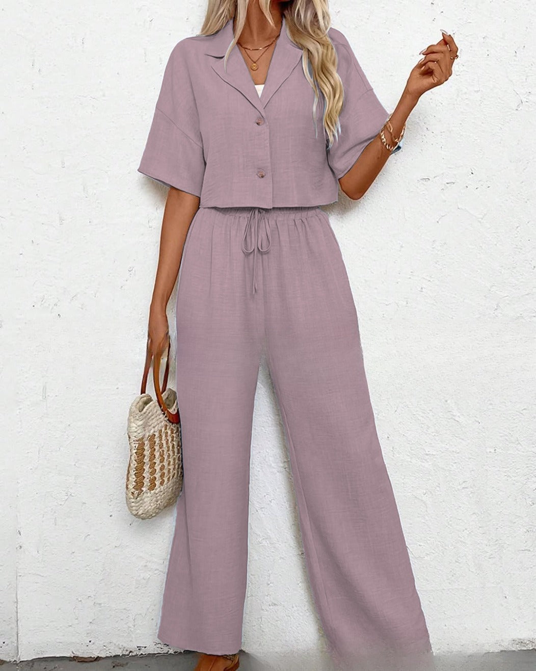 Stylish, Elegant Casual Suit Set Featuring A Blazer And Wide-leg Pants For Women