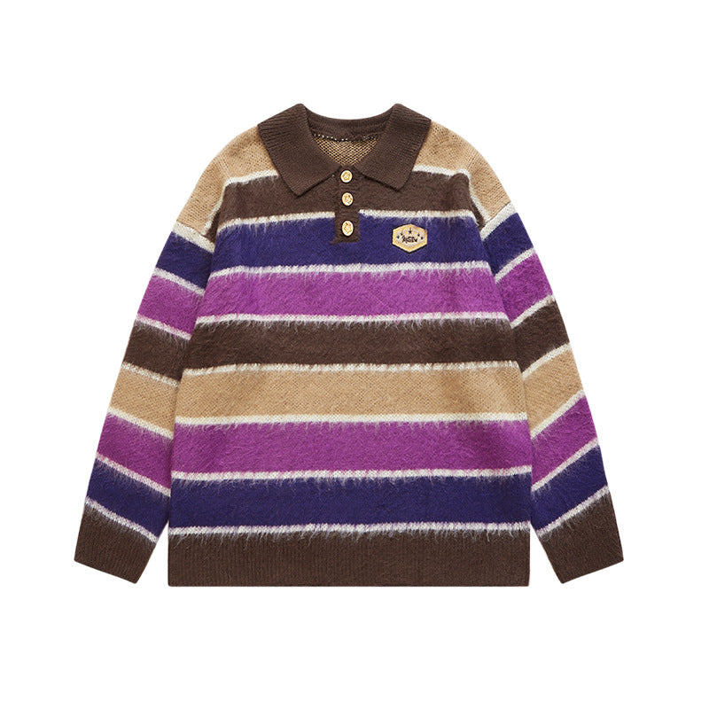 Autumn And Winter New Contrast Color Loose And Warm Knitwear Men's Top