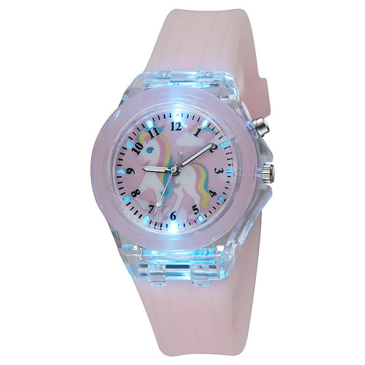 Unicorn Luminous Silicone Quartz Watch For Primary School Kids And Children