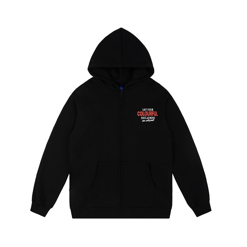 Zipper Cardigan Hoodie Foam Printing Men And Women Fashion