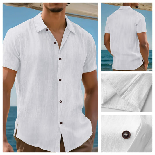 Men's Linen Lapel Fashion Short Sleeve Shirt