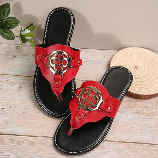 Kvinders Sandaler Hardware Dekorativ Knap Sommer Flade Sko