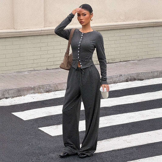 Retro Sassy Striped Slim-Fit Cardigan Set