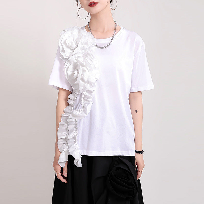 New Women's Three-dimensional Decorative Flowers Short Sleeves