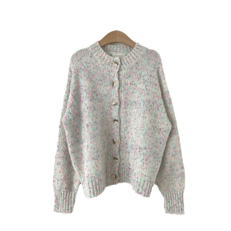 Autumn And Winter New Age-reducing Mixed Color Knitted Cardigan Sweater