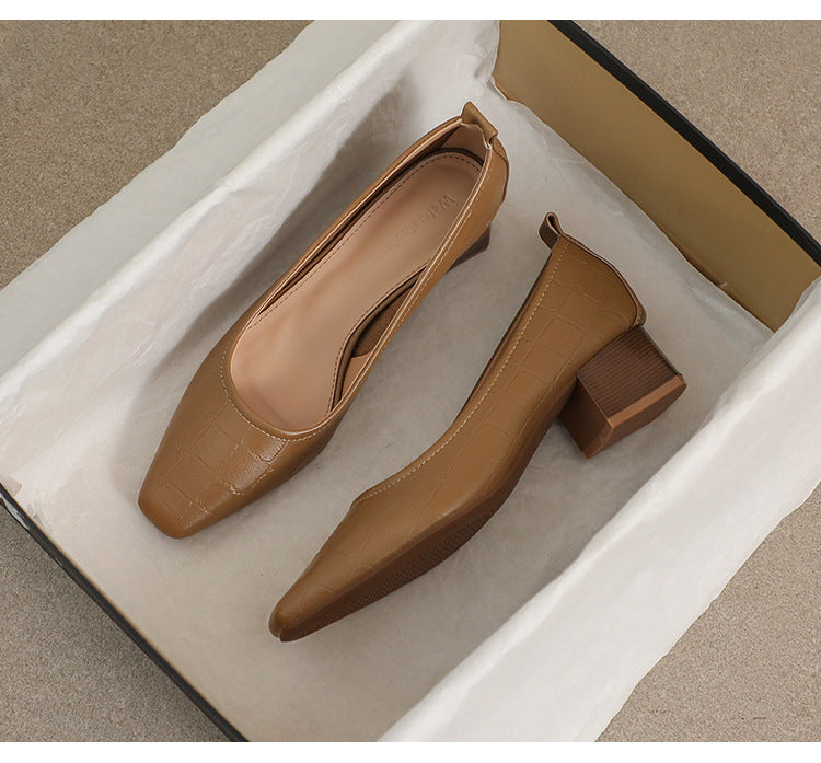 Spring And Autumn High Heels Square Toe Chunky Heel