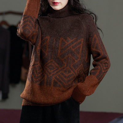Women's Three-dimensional Jacquard Turtleneck Sweater