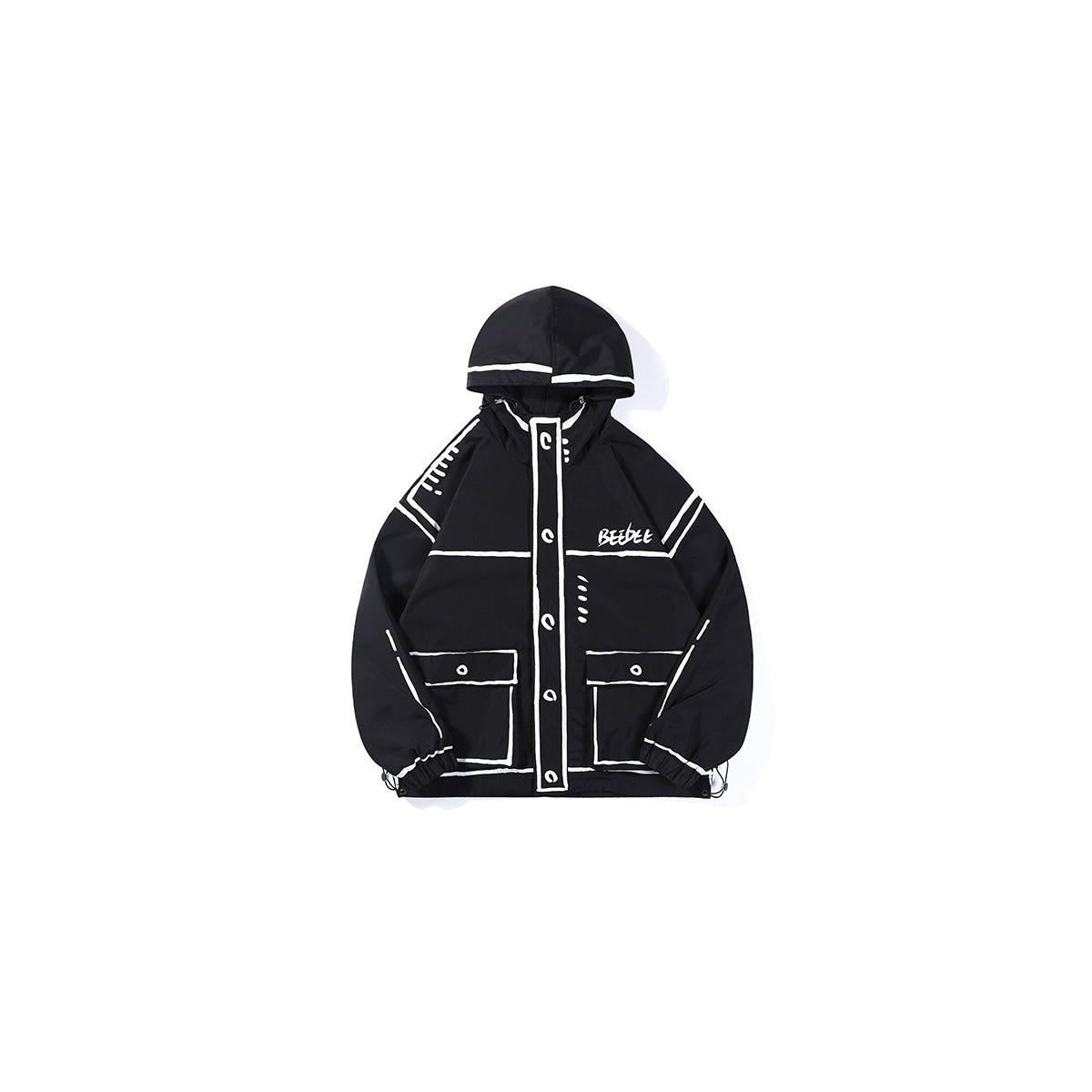 Men's Japanese Spring Trend Hooded Graffiti Hook Line Jacket