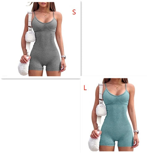 Spaghetti Strap Shorts Jumpsuit Sports Yoga Workout Tight Romper Dame Mode Fitness Sportstøj