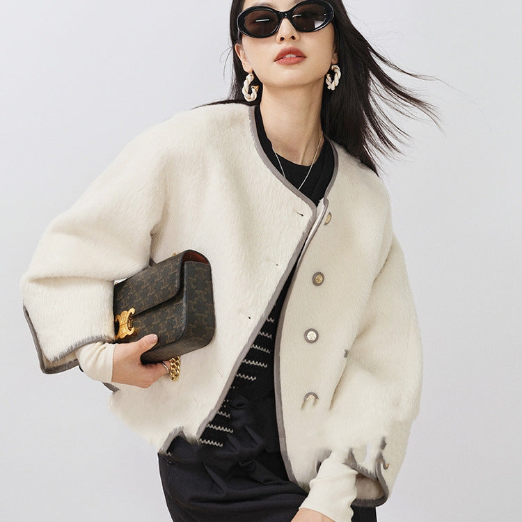 Double-sided Wool Overcoat Women's Short Simple Chanel Style Woolen