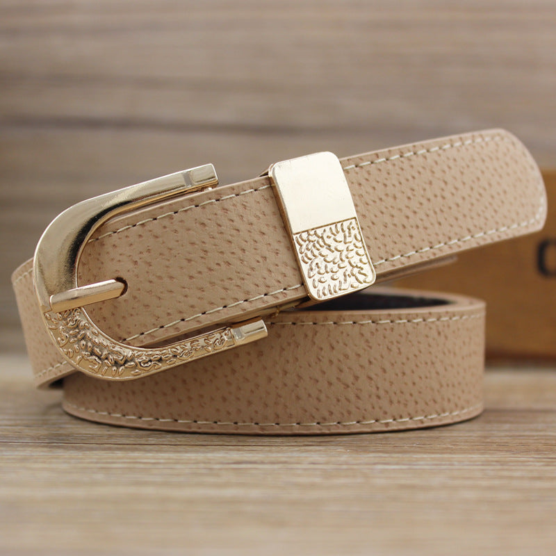 Ladies Wide Pigskin Belt Pin Buckle Two-piece Set