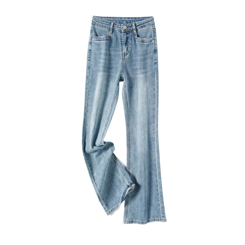 High Waist Slim-fit Slimming Elastic Draping Mopping Horseshoe Bootleg Pants