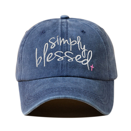 Simply Blessed Skyggekasket med Bred Skygge og Vasket Broderet Engelsk Skrift