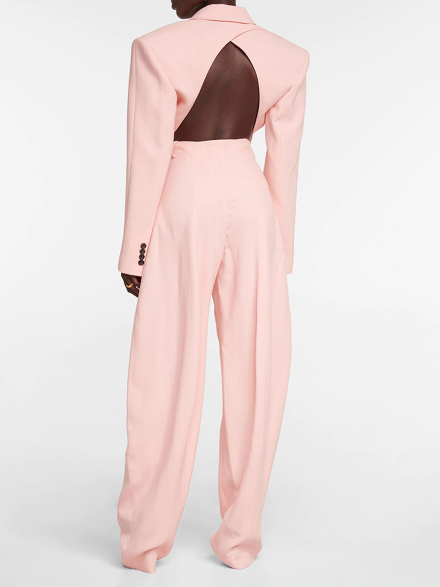 Lapel Long Sleeve Shoulder Pad Fitted Coat Women