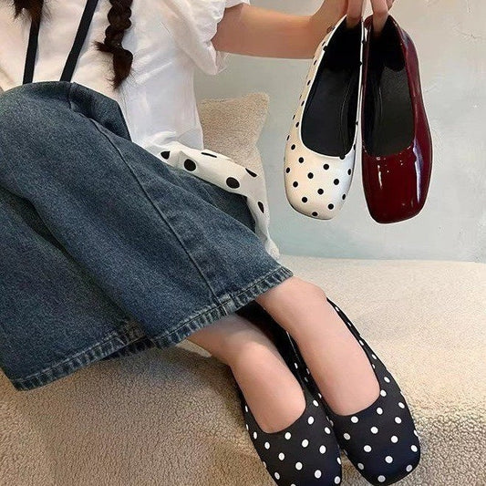 Spring Retro Ballet Flats For Women-French Square Toe Slip-On Loafers, Vintage Grandma Shoes