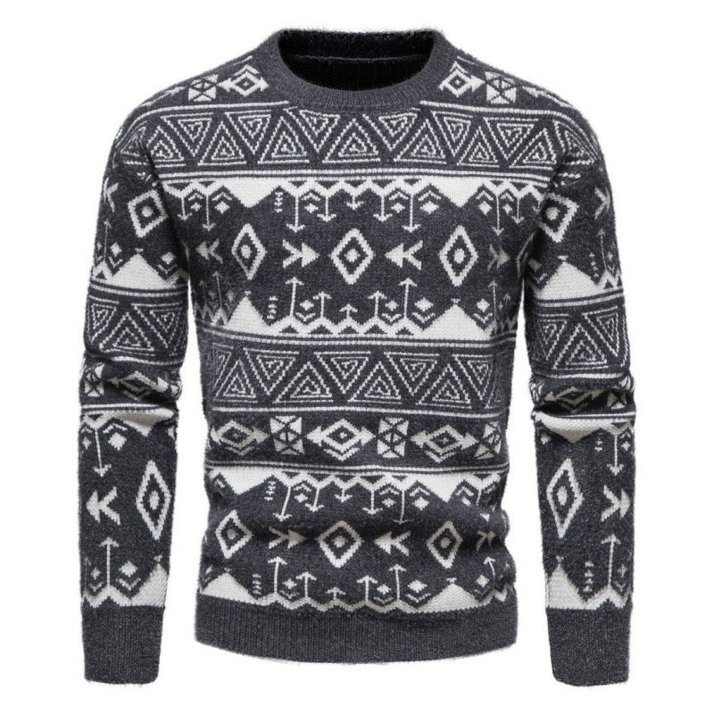 New Men's Slim Long Sleeved Sweater Round Neck Pullover