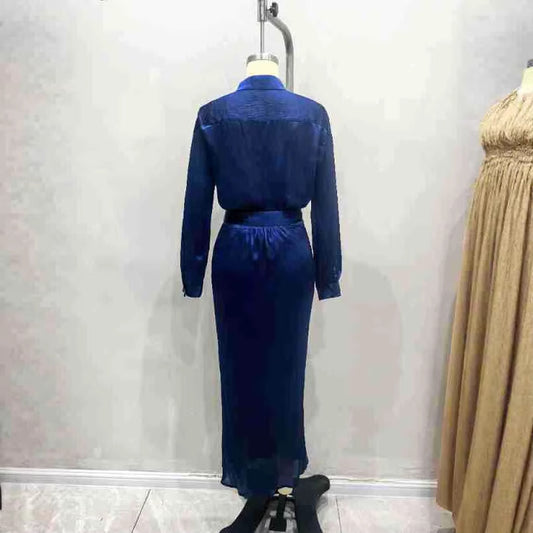 Elegant Commuter-Style Drapey Shirt And High-Waisted Pleated Skirt Set