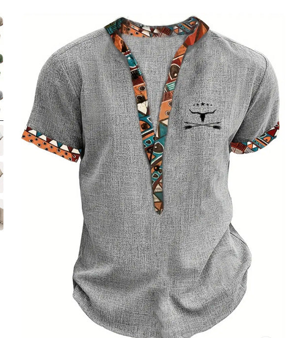 European And American 3D Printed Shirt Youth Six Button Short Sleeve