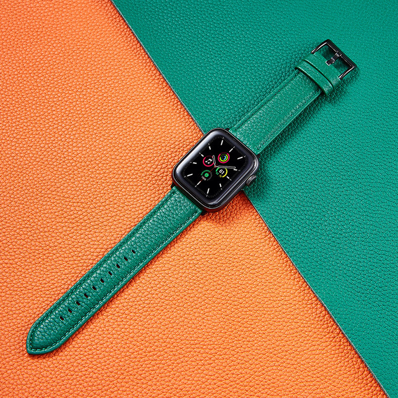 Suitable For Iwatch SE Strap Lychee Pattern Oil Wax Leather Strap New Silicone Leather Strap