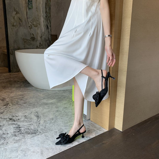 Pointed Toe Bow Stiletto Microfiber Heels