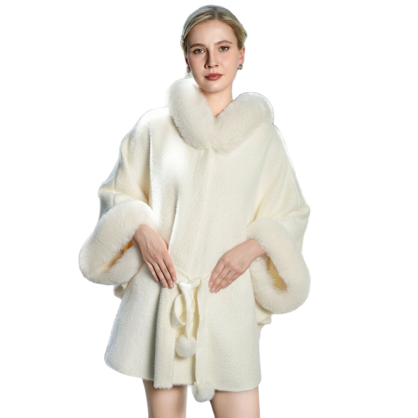 New Plus Size Thick Fur Collar All-match Cloak Coat