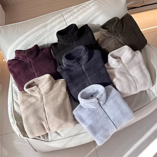 New Men's And Women's Polar Fleece Zipper Jacket Plus Velvet Padded Long Sleeve Coat