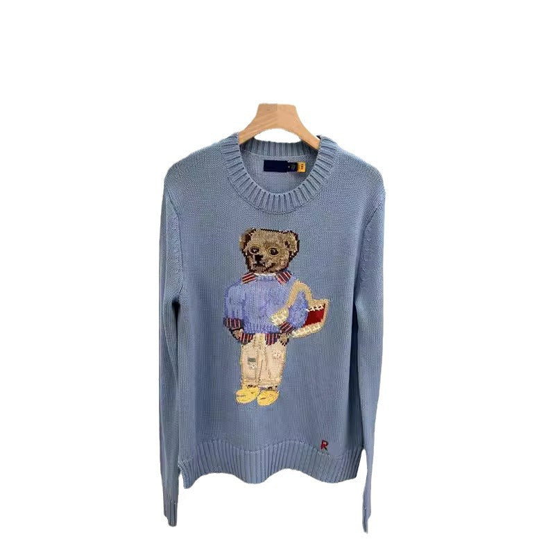 Autumn And Winter New Bear Embroidery Cotton Blended Sweater Women's All-match Fashion Tops