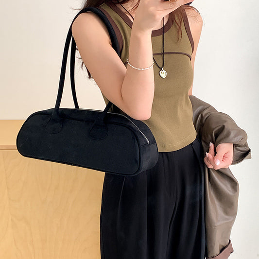 New Large Capacity Shoulder Niche Vintage Suede Baguette Underarm Bag