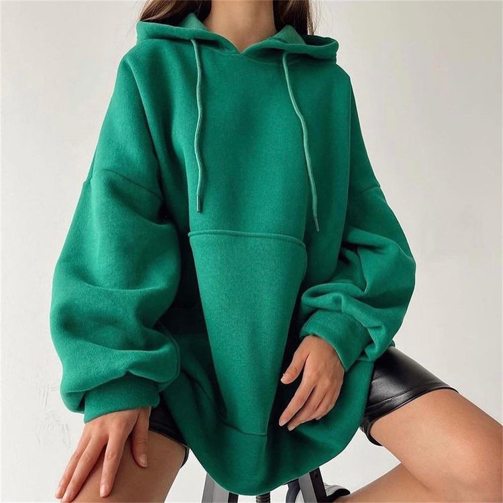 Fleece Pullover Loose Versatile Solid Color Hoodie Sweater