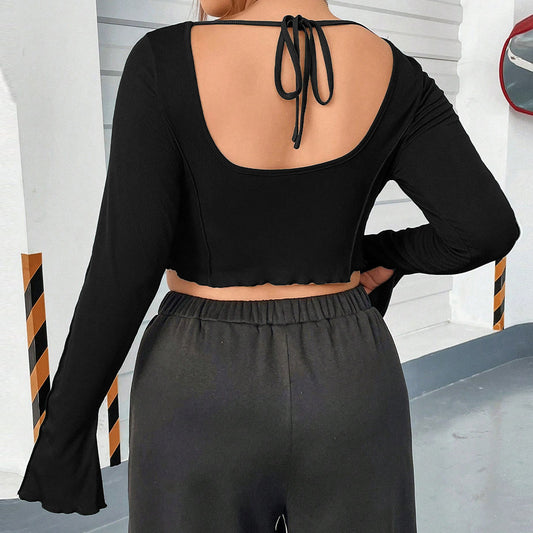 Kvinders Slim-fit Fishbone Croptop Med Stilfuld Kort Firkantet Halsudskæring