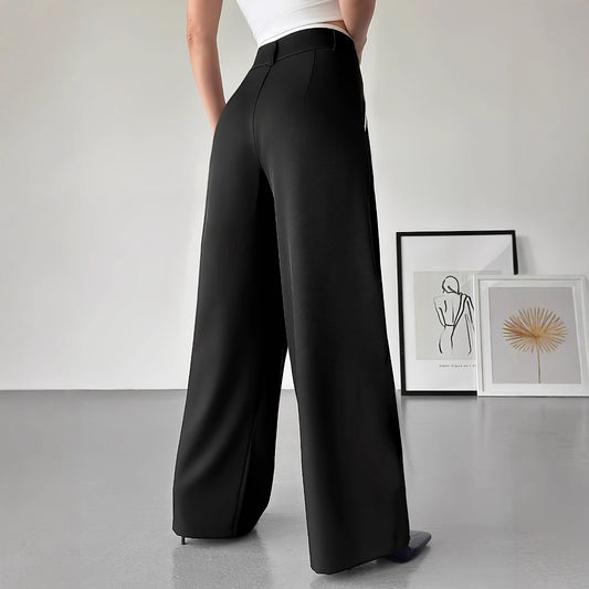 Women's Fashionable Casual Contrasting High Waisted Loose Wide Leg Pants