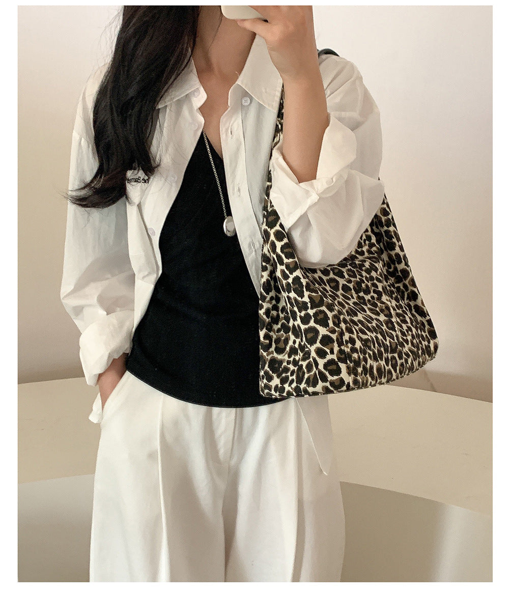 High-End Leopard-Print Design Tote Bag Large-Capacity Casual Shoulder Bag