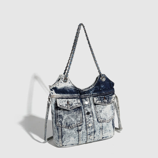 Stor Kapacitet Fashion Denim Taske Retro Skuldertaske