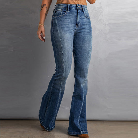 Højtaljede slim-fit vaskede jeans med vide ben