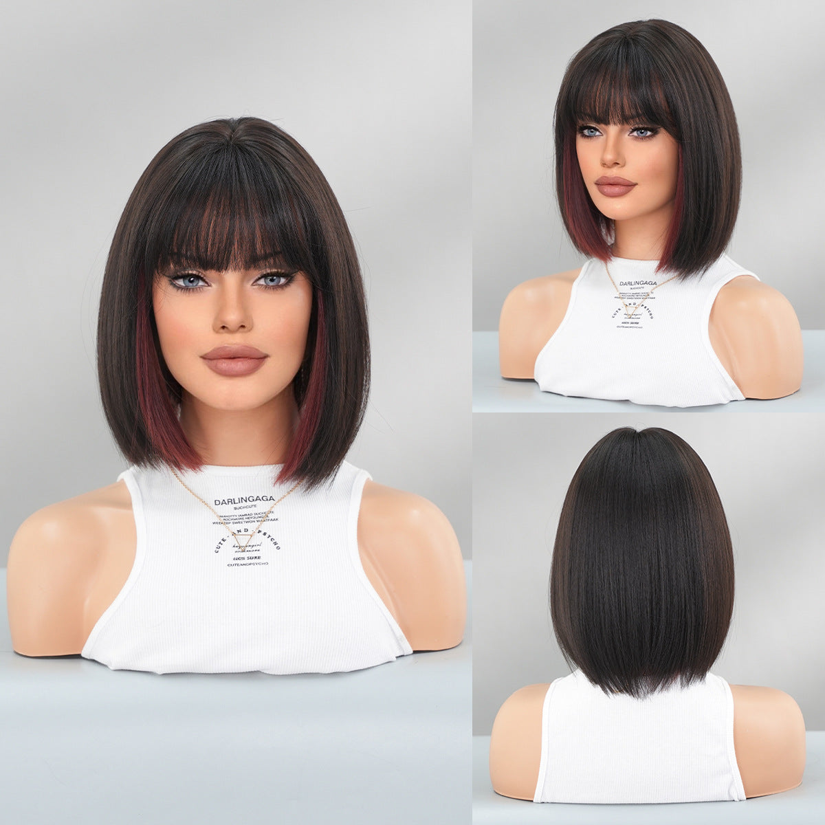 Black Short Hair Bobhaircut Straight Bangs Chemical Fiber Wig