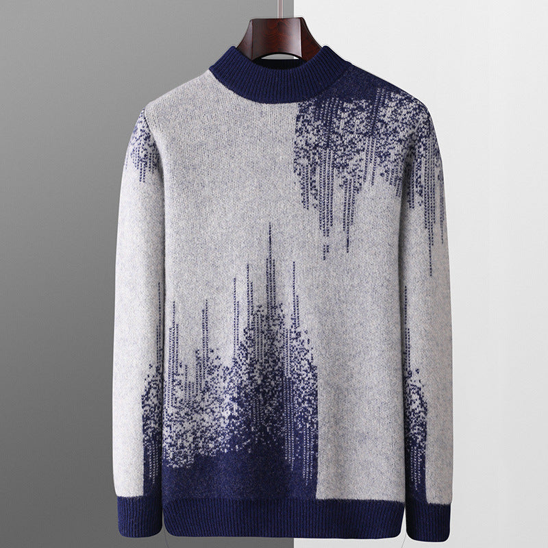 Round Neck Men's Pure Wool Color Contrast Bottoming Shirt