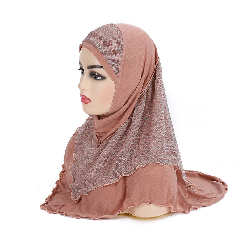 Malay Women's Crystal Ma Gold Silk Stitching Veil Hat Headscarf