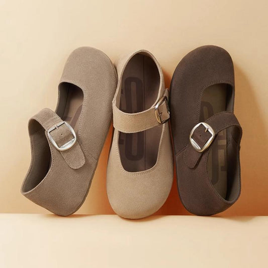 Women's Leather Round Head Flat Shoes