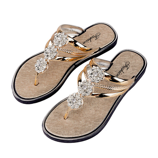Diamond Studded Women's Beach Lightweight Casual Outdoor Flip Flops