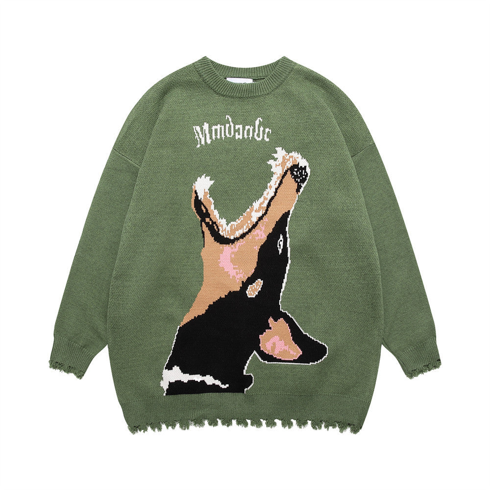 Loose Hem Jacquard Crew Neck Sweater Men's