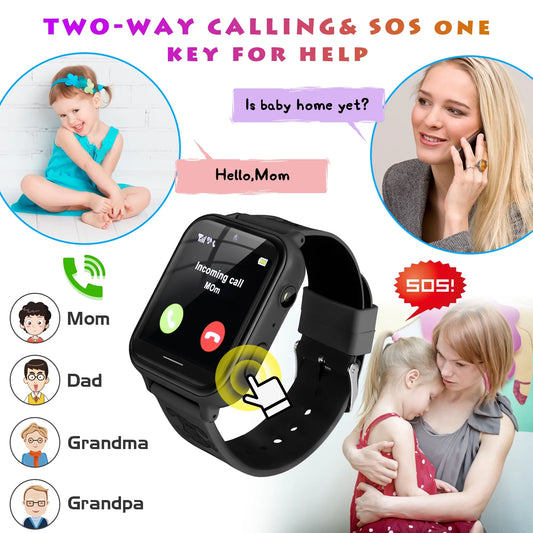 Kids Smart Watch 39 Mm Black Aluminum Alloy with Black Band