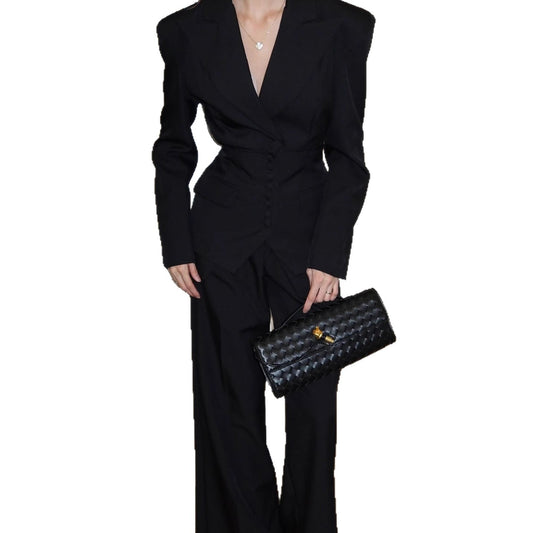 Elegant V-neck Set Featuring A Tailored Blazer For A Chic