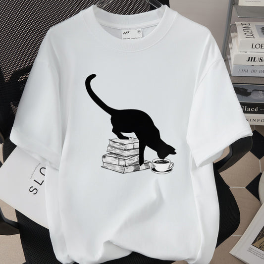 Cat-themed Creative Print T-shirt Simple And Trendy