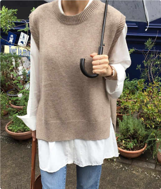 Knitted Vest Round Neck Vest Sweater Pullover Women's Sleeveless Loose