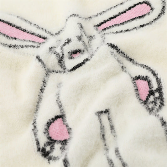 Cute Rabbit With Long Ears Hooded Sweater Fake Two Pieces Pullover