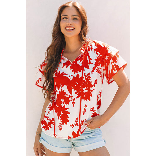 European And American Fashion All-match Hierarchical Ruffled Short Sleeves